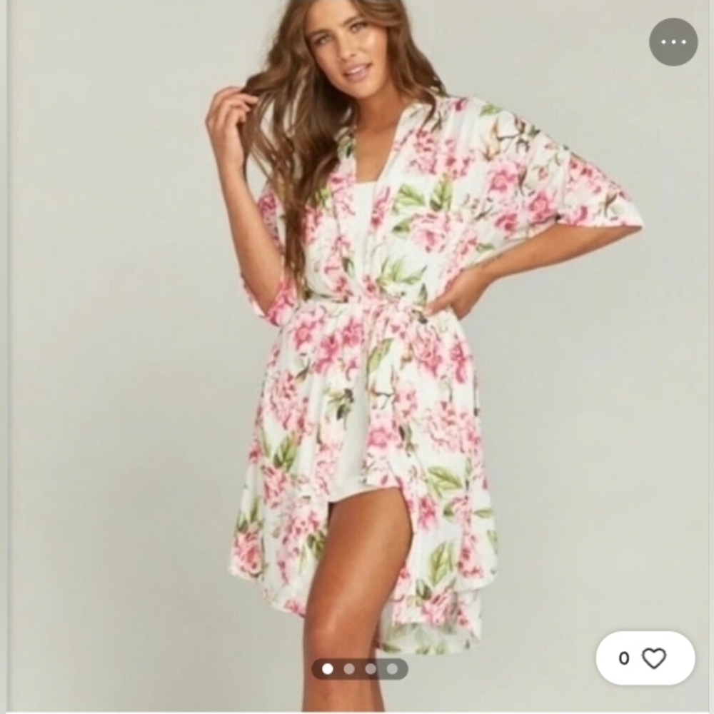 Show Me Your Mumu Brie Floral Robe Garden of Blooms Pink White Short Sleeve Robe